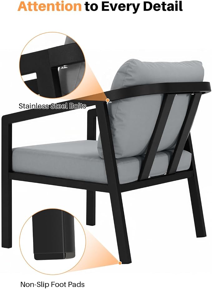 Patio Sofa Chairs Set of 2, Never-Rust Aluminum Outdoor Armchair - Image 9
