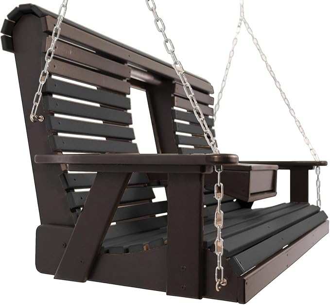 5FT Black Flip-Cup ROLLBACK Porch Swing Bench, Amish-Made Poly Lumber Wood - Image 4