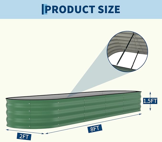 8x2x1.5 ft Galvanized Raised Garden Bed - Image 3