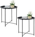 Garden 4 you End Table 2 PCS Metal Side Table Black Round Folding Tray Cyan by Garden4you