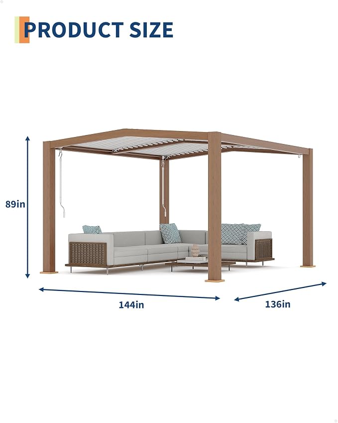 GarveeLife Louvered Pergola 11 ft x 13 ft, Outdoor Pergola - Image 4