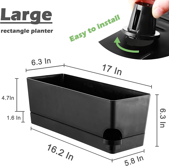 Self Watering Pots for Indoor Plants 17 Inches Window Boxes Planters - Image 3