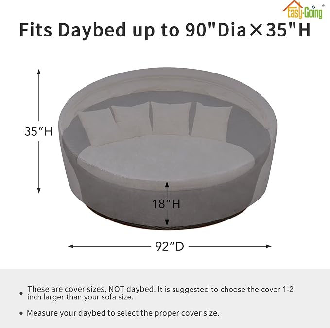 Easy-Going Heavy Duty 600D Outdoor Daybed Cover 92 Inch UV Resistant Patio - Image 2