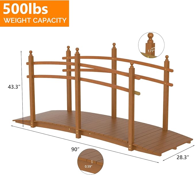 VINGLI Garden Bridge, Classic Wooden Bridge - Image 5