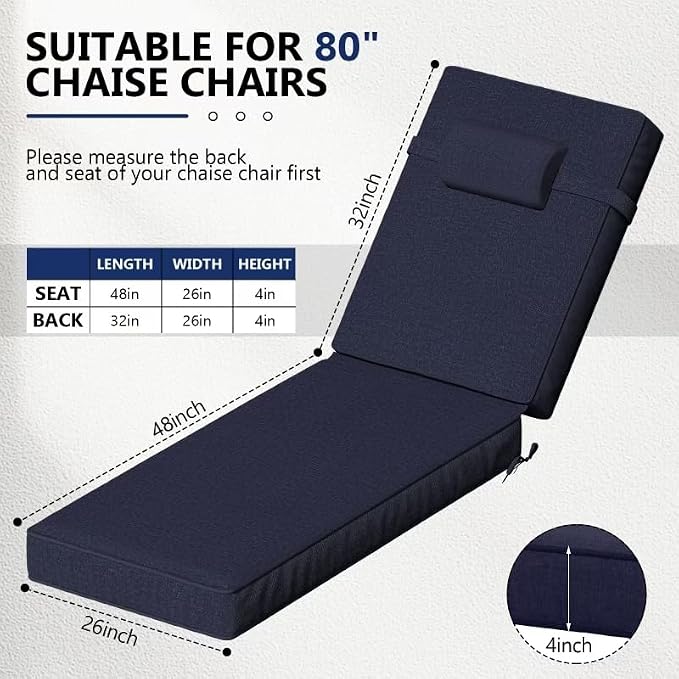 80 x 26 x 4 Inch Olefin Chaise Lounge Cushions, Lounge Chair Cushions - Image 2