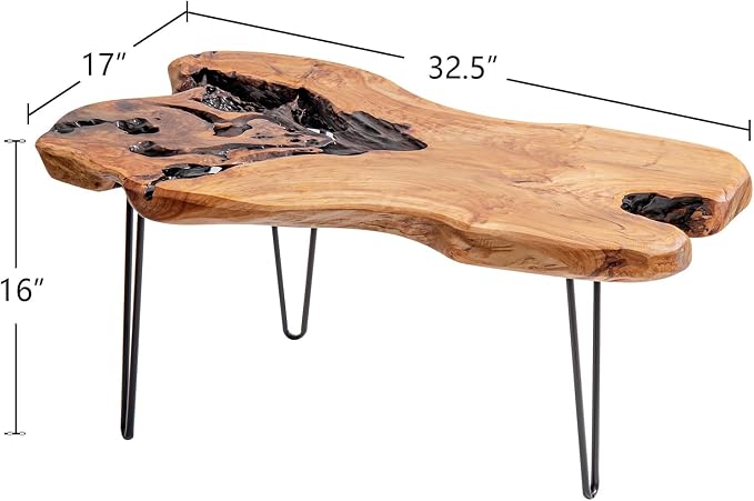 WELLAND Live Edge Cedar Wood Coffee Table Metal Hairpin Legs 32.5" W x 17" D x - Image 2