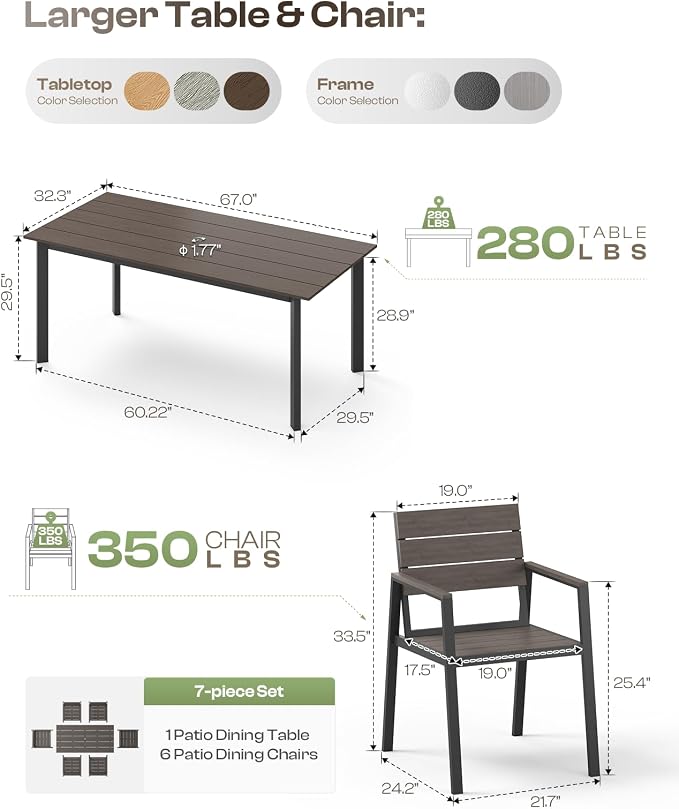Aluminum Outdoor Dining Set for 6, Patio Table and Chairs Set - Image 6