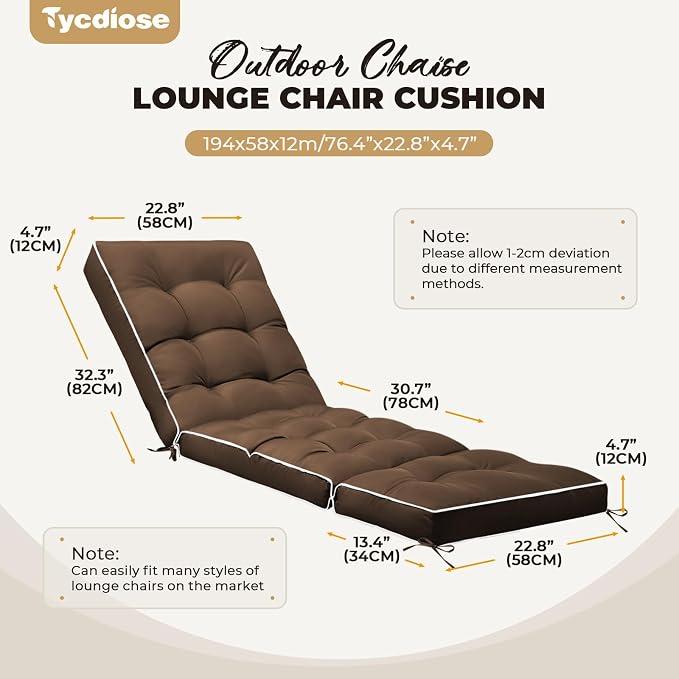 Outdoor Chaise Lounge Chair Cushion, Waterproof Non-Slip Patio Chaise Lounge - Image 2