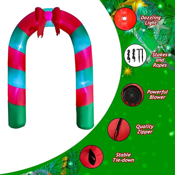 SEASONBLOW 8 Ft LED Light Up Inflatable Christmas Candy Archway - Image 4