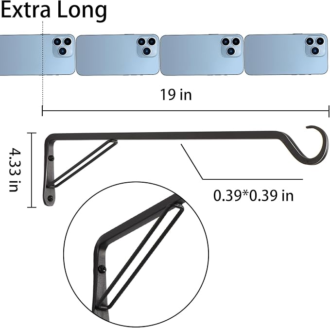 2 Pack Extra Long 19 Inch Heavy-Duty Rust-Resistant Solid Steel Plant Hangers - Image 2