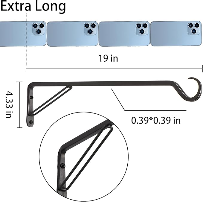 2 Pack Extra Long 18 Inch Heavy-Duty Rust-Resistant Solid Steel Plant Hangers - Image 2