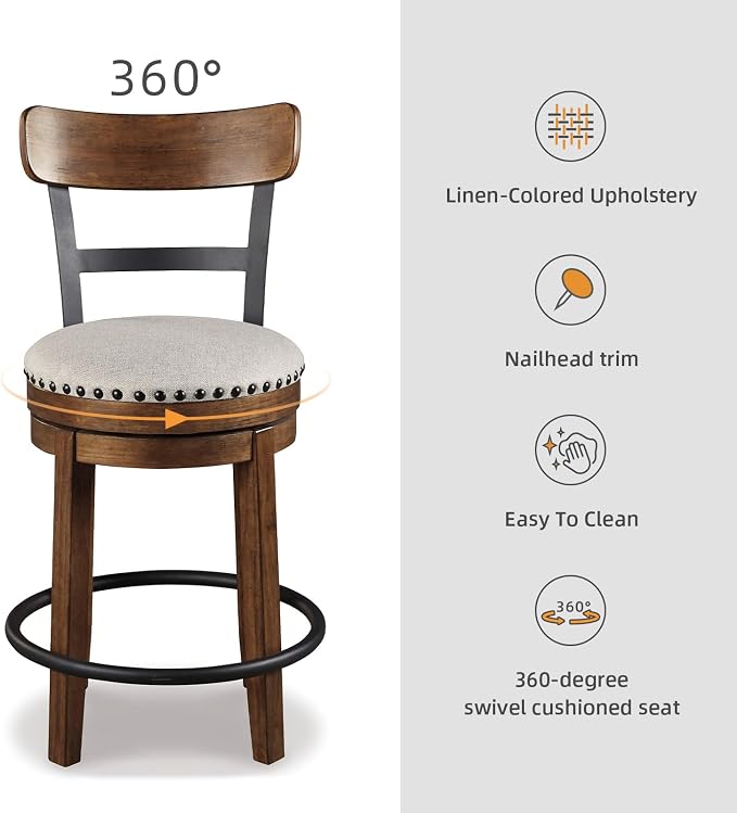 Signature Design by Ashley Valebeck Rustic Farmhouse Swivel Bar Stool – 24.5″ - Image 6