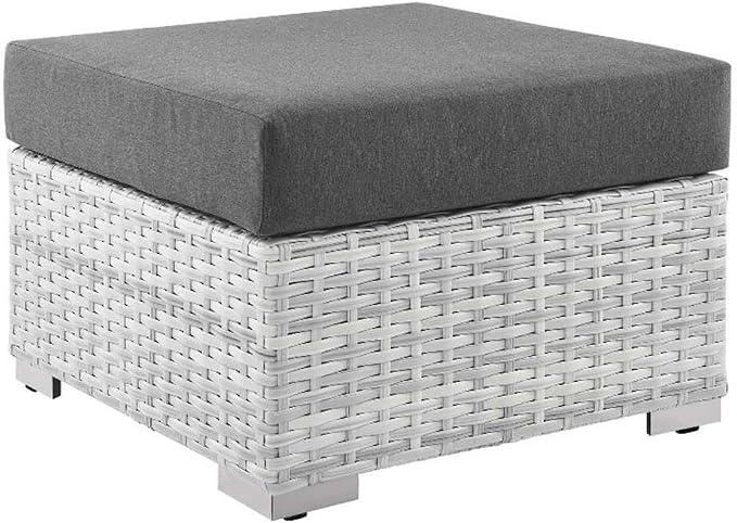Modway Convene Wicker Rattan Outdoor Patio Ottoman in Light Gray Charcoal by Modway