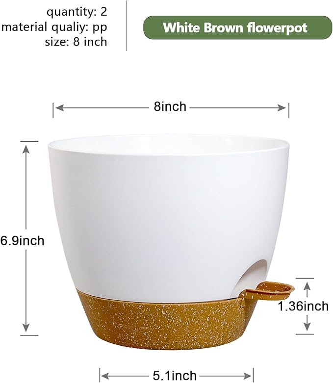 8 inch Self Watering Pots, 2 Pack Plastic Planters - Image 3