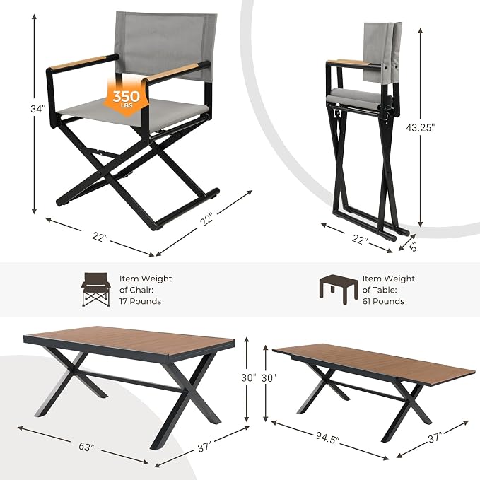 Grand patio 16-Piece Outdoor Dining Set, 14 Extra-Wide Folding Chairs & 2 - Image 3