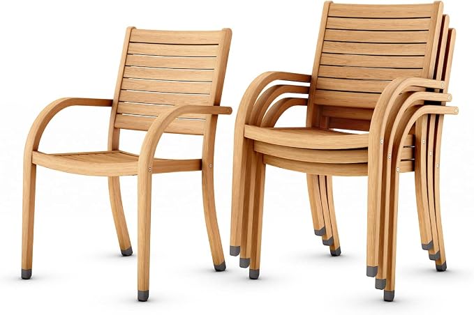 Amazonia Berlin Patio Stacking Chairs | Teak Finish | Durable and Ideal by Affordableluxury