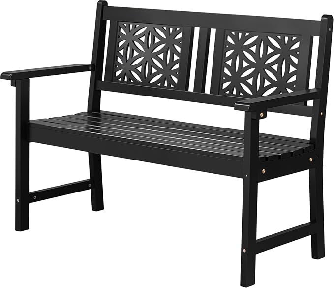 VINGLI 47" Outdoor Wood Bench, All Weather Outdoor Wooden Patio Garden Bench by VINGLI