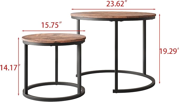 HOJINLINERO Round Coffee Table, Nesting Coffee Table Set of 2, Center Tables - Image 2