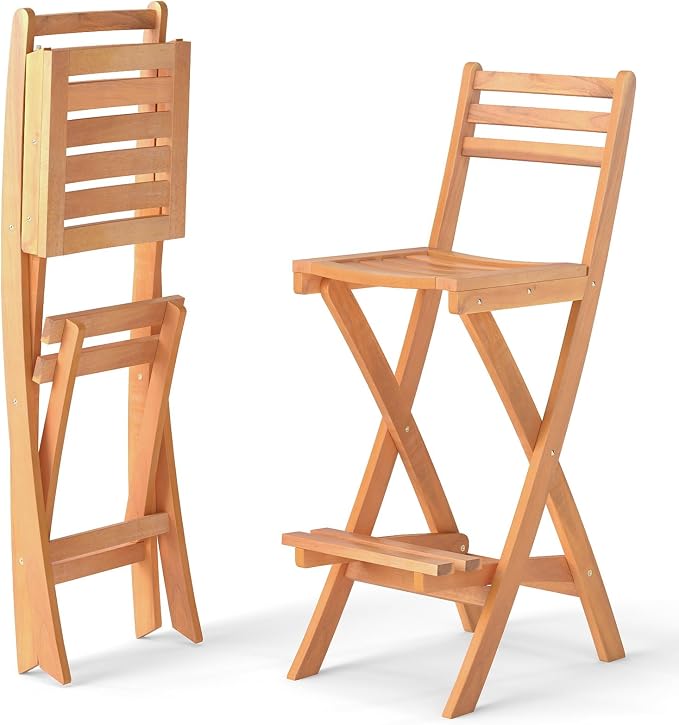 Tangkula Patio Folding Barstool, Outdoor Portable High Top Acacia Wood Bar by TANGKULA