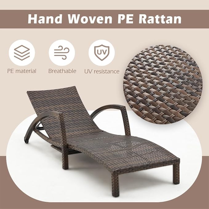 Chaise Lounge Chairs Outdoor Set of 4, Comfy Outside Wicker Patio Pool Lounge - Image 5