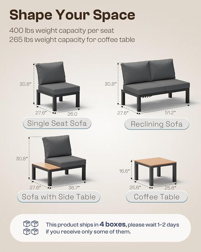 Aluminum Modular Outdoor Patio Furniture Set, 6 Seats Patio Sectional Sofa Set - Image 8