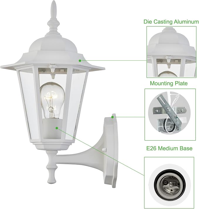 WISBEAM White Outdoor Wall Lantern, Outdoor Wall Sconce - Image 5