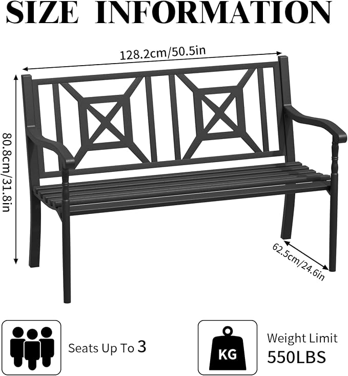 SHGJ&SOFT Outdoor Bench, Garden Bench, Outdoor Metal Frame Patio Park Bench - Image 2