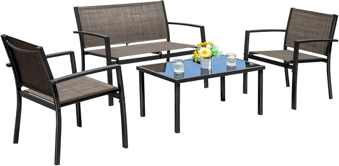 Devoko 4 Pieces Patio Furniture Set Outdoor Garden Patio Conversation Sets by DEVOKO