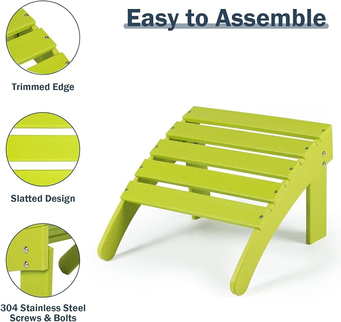 Aoodor Outdoor Adirondack Ottoman, Weather-Resistant HDPE Footrest - Image 4