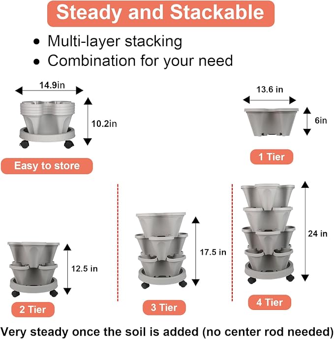 GameXcel Vertical Planter 4 Tier Stackable Planters Garden Planters Strawberry - Image 7