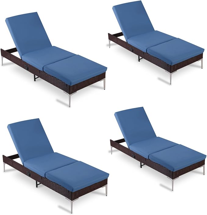 HOMREST Outdoor Lounge Chairs Set of 4, Patio Wicker Chaise Lounge by HOMREST