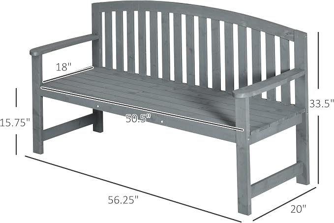 Outsunny 56" Outdoor Wood Bench, 2-Seater Garden Bench - Image 3