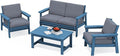 SERWALL 4 Piece HDPE Outdoor Furniture Set, All Weather Wood-Like Outdoor Sofa by SERWALL