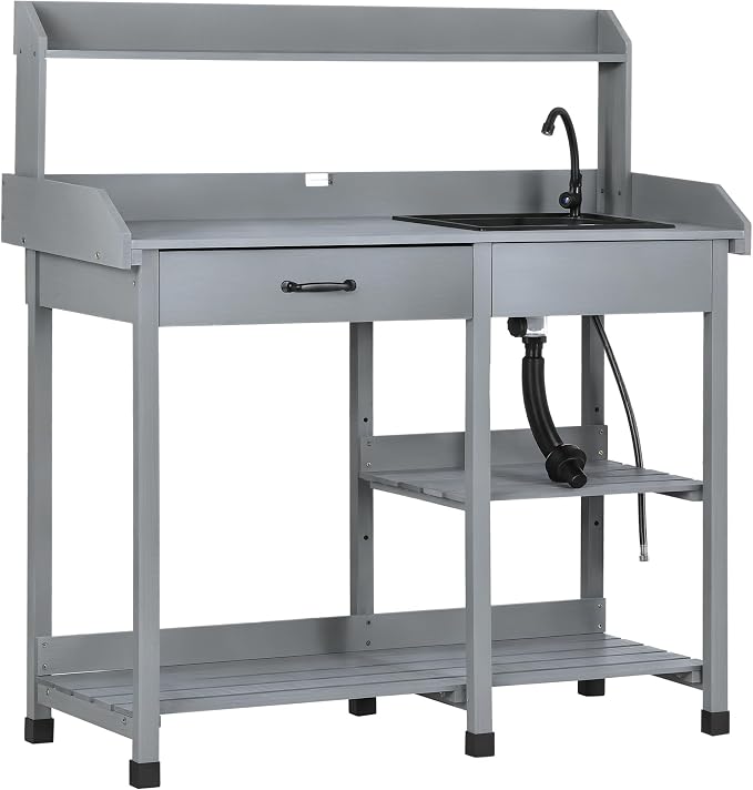 Outsunny Potting Bench Table, Outdoor Garden Table Wooden Work Station by Outsunny
