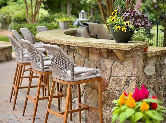PURPLE LEAF Outdoor Counter Height Bar Stools Chair Set of 2 Modern Patio Metal by PURPLELEAF