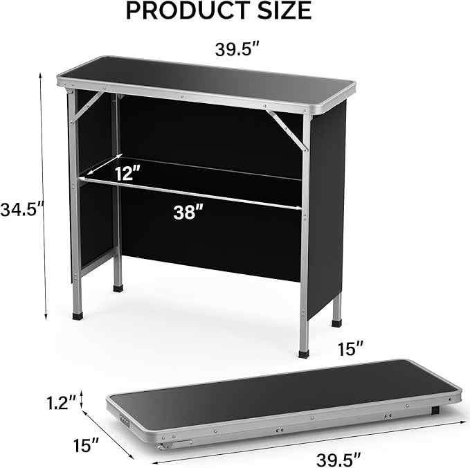 VINGLI 39" Portable Bar Table, Mobile Bar Table - Image 2
