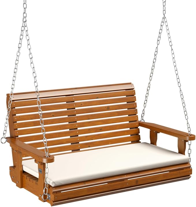 VINGLI Wooden Porch Swing, Heavy Duty 880 LBS Hanging Patio Bench by VINGLI