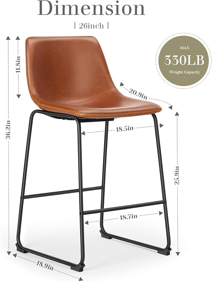 DUMOS 26 Inch Counter Height Bar Stools Set of 4, Modern Faux Leather High - Image 3