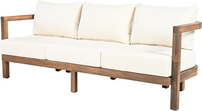 Merax 3 Seater Outdoor Acacia Wood Patio Sofa - Image 2