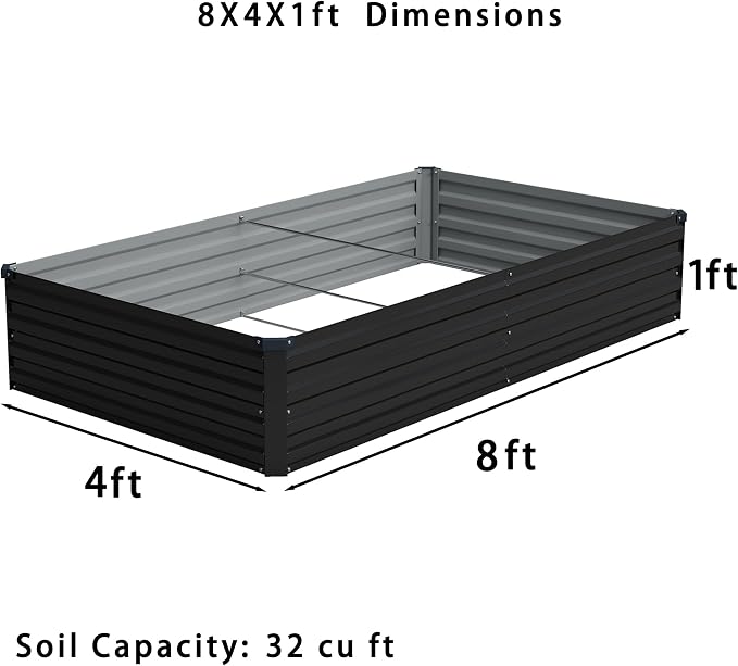 8x4x1ft Galvanized Raised Garden Bed, Outdoor Planter Box Metal Patio Kit - Image 2