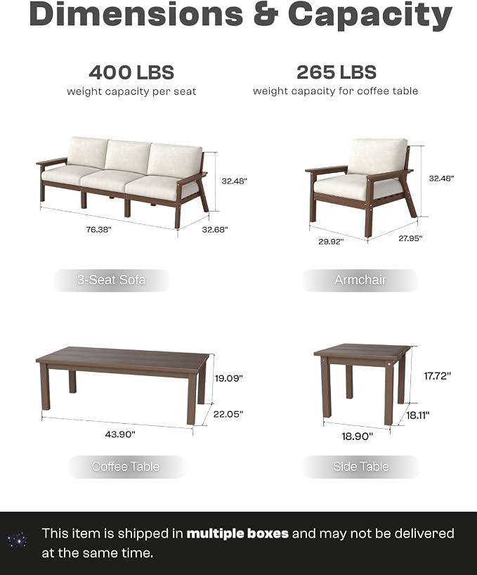 Patio Furniture Set with Washable Thick Beige Cushions, HDPE Outdoor Couch - Image 6
