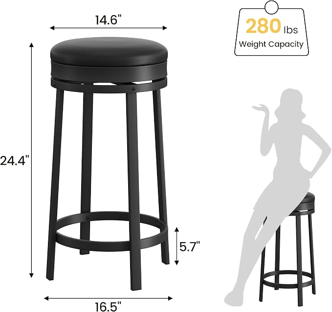 IDEALHOUSE 24'' Swivel Bar Stools Set of 2 - Image 2