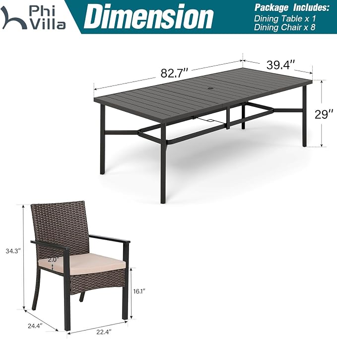 PHI VILLA 9 Pieces Outdoor Dining Set - Image 9