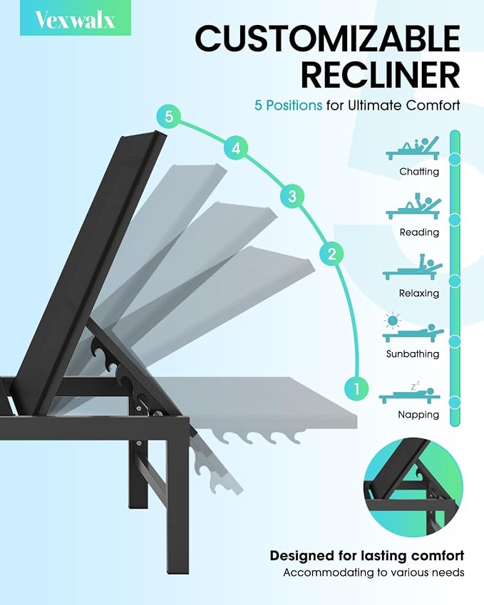 Outdoor Lounge Chair for Pool, Aluminum Chaise Lounge Chairs - Image 4