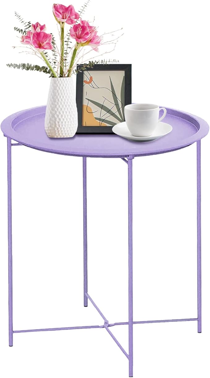 Garden 4 you End Table Metal Side Table Purple Round Folding Tray Cyan Sofa by Garden4you