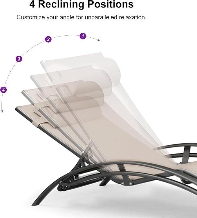 PURPLE LEAF Patio Chaise Lounge Set of 3 Outdoor Lounge Chair Beach Pool - Image 6