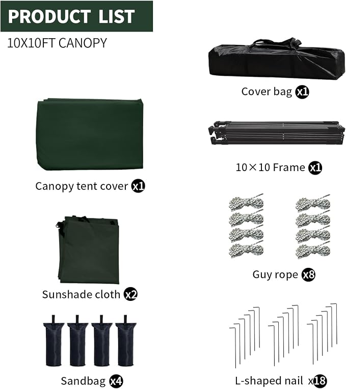10x10 Pop Up Canopy Tent with 2 Sidewalls, Easy Up Canopy Outdoor Party Sun - Image 8