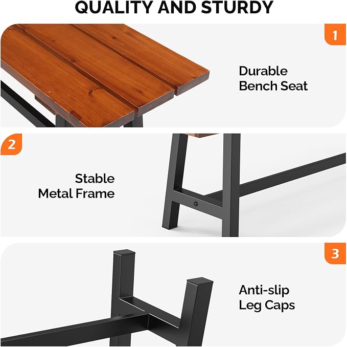 VINGLI Outdoor Wooden Bench, 45” 2-Person Backless Dining Bench, Weatherproof - Image 5