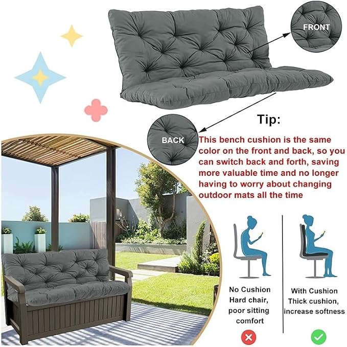 Swing Cushion Replacement Outdoor Porch Waterproof Bench Cushion 2-3 Seater - Image 2