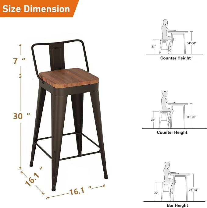 Bar Stools Set of 2 Metal Bar Stool Counter Height Bar Stools 30" Rusty Modern - Image 3